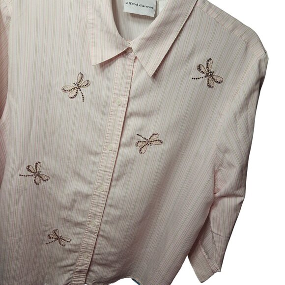 Alfred Dunner Pink Striped Button-Up Shirt With Rhinestone Dragonfly Accents Wom - Picture 3 of 6